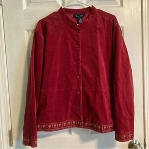 Denim&Co red corduroy embroidered button-up jacket women’s size 1X